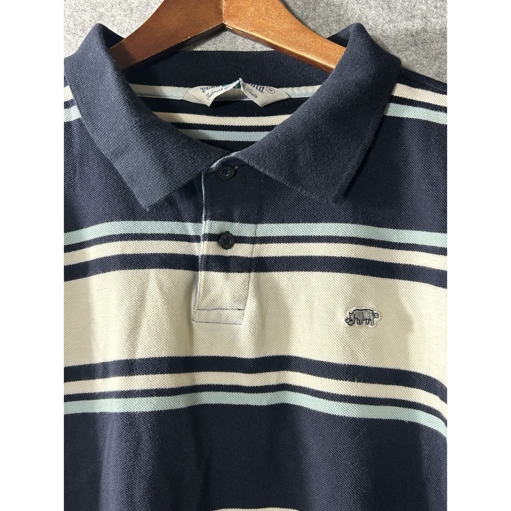 Vintage Ecko Unltd Men's Medium Navy Striped Polo Shirt Rhino Logo Y2K Hip Hop